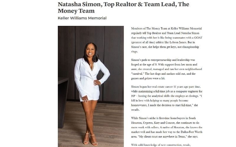 Houston Agent Magazine Feature: Top Realtor & Team Lead (2023)